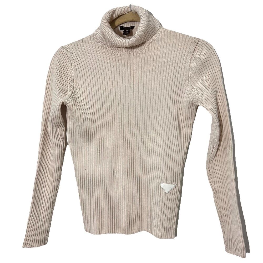 Louis Vuitton Turtleneck Womens XS Beige‎ 100% Silk Ribbed Minimal Quiet Luxury